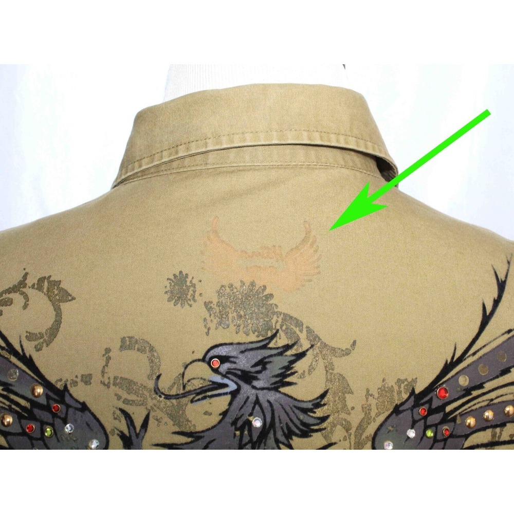 Hama Denim Y2K Military Embellished Button‎ Up Long Sleeve Shirt Mens Size XL - Picture 11 of 11